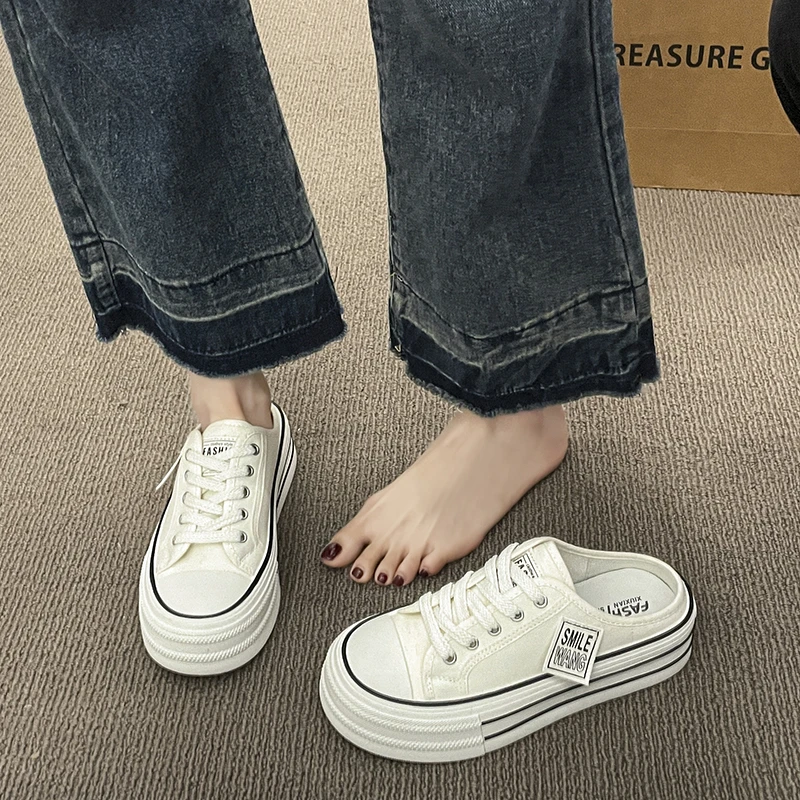 المرأة قماش نصف النعال تنفس أحذية رياضية كاجوال للنساء منصة أحذية فلكنيز الراحة الانزلاق على المتسكعون Zapatos Mujer #2