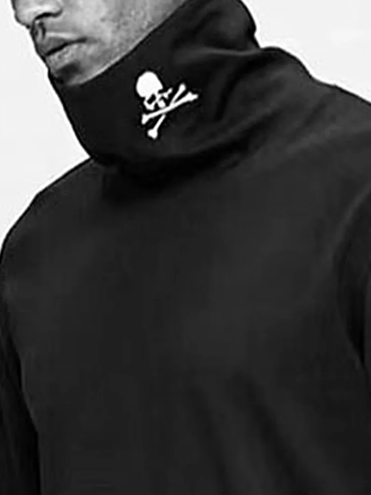 

Bla Heavyweight Pure Cotton Skull Head High Collar Base irt American Sle Trendy Brand MMJ Youth Faion Long Sve T-S...