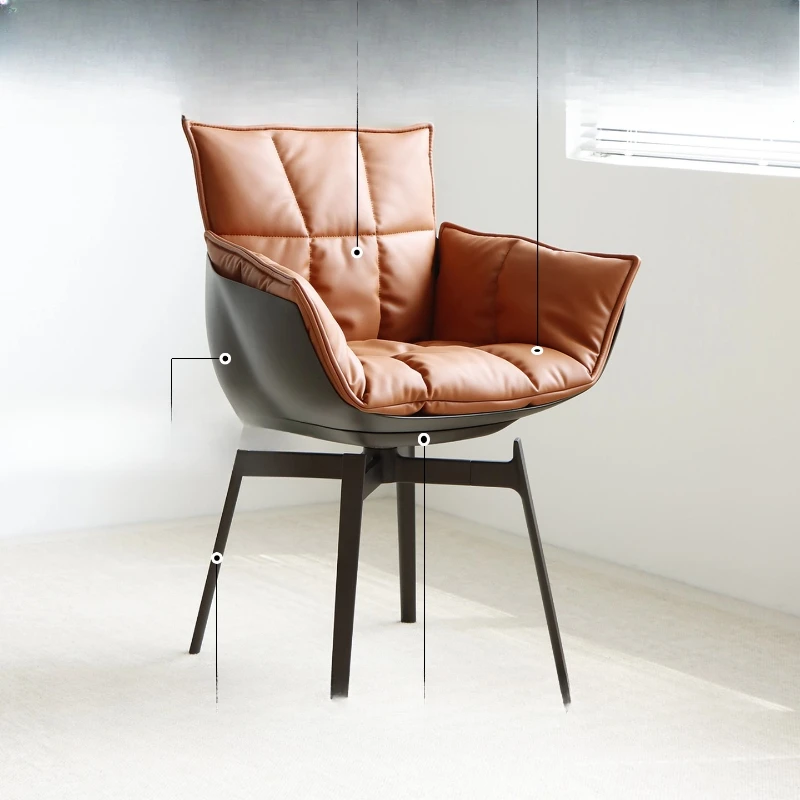

Italian minimalist designer leather dining chair high-end household armrest rotating rice husk chair book desk chair