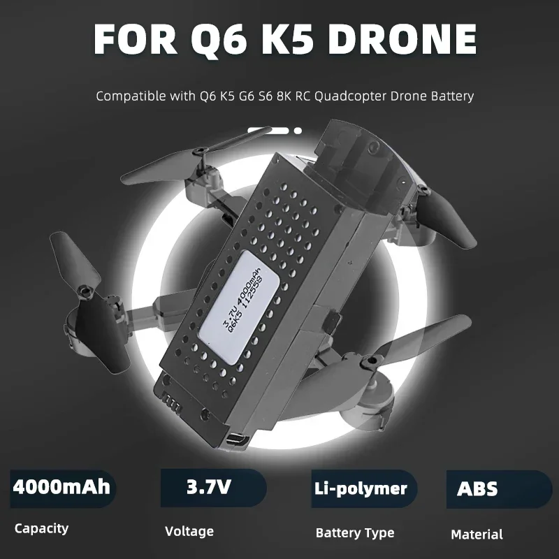 Batería de Dron K5 Q6, 3,7 V, repuesto de baterías de vuelo G6 S6, celdas li-po de 4000mAh para accesorios de repuesto de cuadricóptero 8K RC