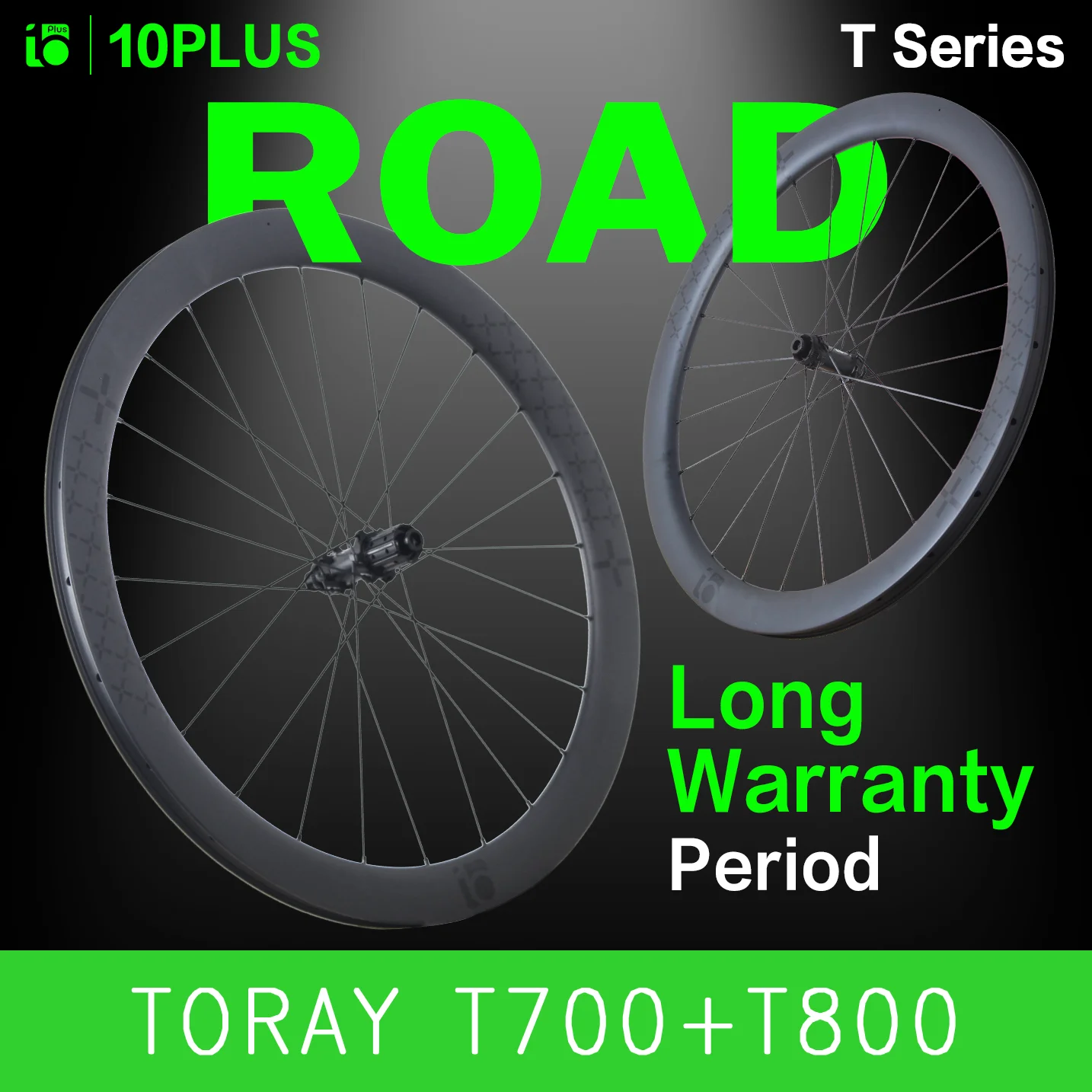 10PLUS T Series 700c Lightweight Carbon Wheels 50/60mm Thru Axle Disc Brake 36T Ratchet Bearing Smooth Ride Racing Set