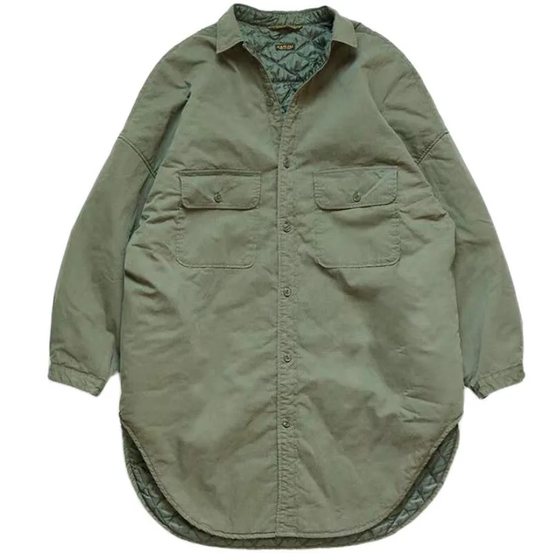 KAPdigital-Jaqueta de algodão solta simples de comprimento médio masculina, parka casual grossa de inverno, casaco estilo vintage japonês, nova chegada