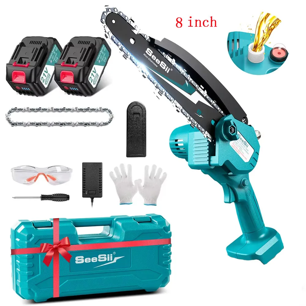 Seesii 8'' Mini Electric Chainsaw Cordless Rechargeable Handheld Cutting Wood&Pipe Garden Power Tools For Makita 18V Battery Pin