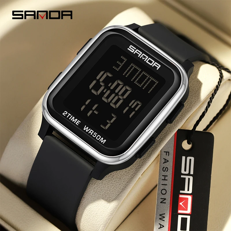 

2024 Sanda 6211 Electronic Watch Fashion Trend Multi functional Alarm Clock Single Display Men's and Women's Electronic Watches