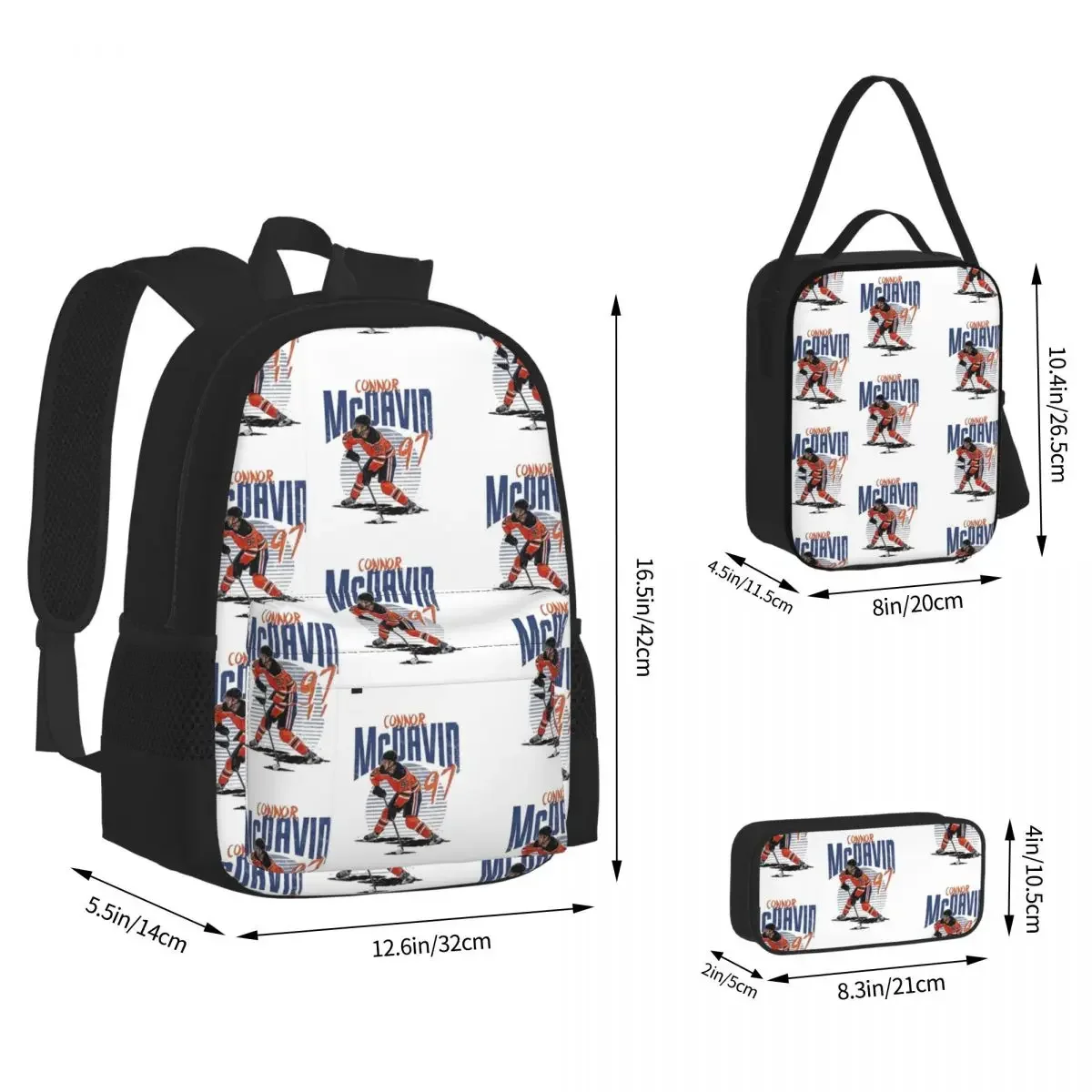 

Connor McDavid 97 For Edmonton Oilers Fans Backpack Bookbag School Bags Cartoon Kids Rucksack Lunch Bag Pen Bag Three-Piece Set