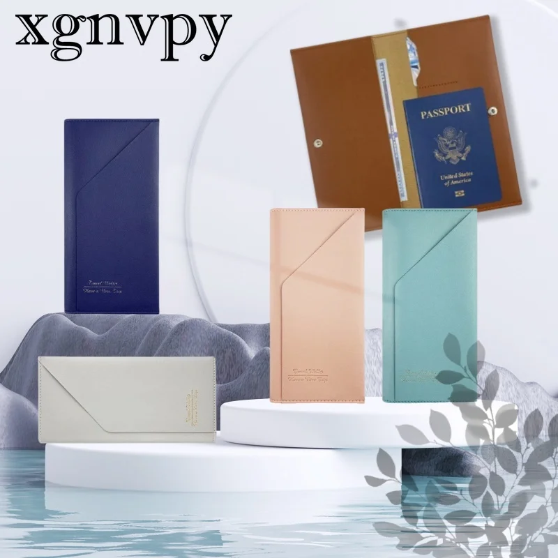 Xgnvpy Fashion Classic Spot Travel Document Bag Thickened Pu Leather Multi-functional Passport Bag Cover Ticket Holder Card Bag