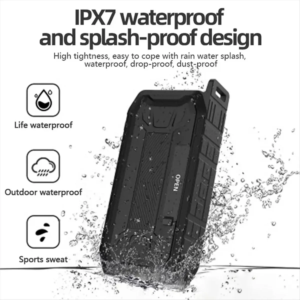 Stable- Portable Outdoor Bluetooth Speaker High Power Subwoofer Waterproof Wireless Music Player Support AUX TF Card Red
