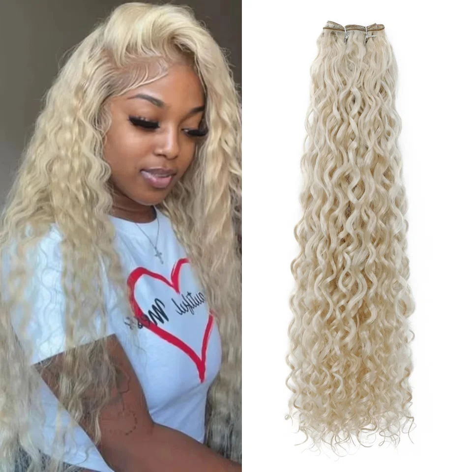 

120g/Strand Blonde Color Bundles Synthetic Hair Extensions For Women 20 Inch Short Water Wave Bundles Extensions For All Seasons