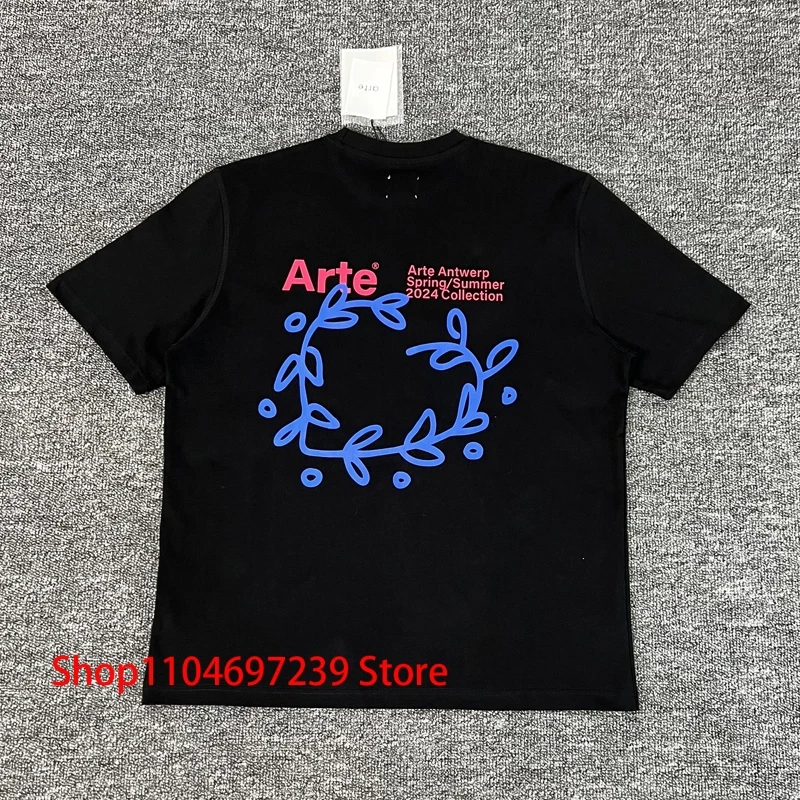 

Men Women Arte T-shirt Sweatshirts Letter Logo Leaf Print Pullover High Street Summer Fashion New Round Neck Short Sleeve