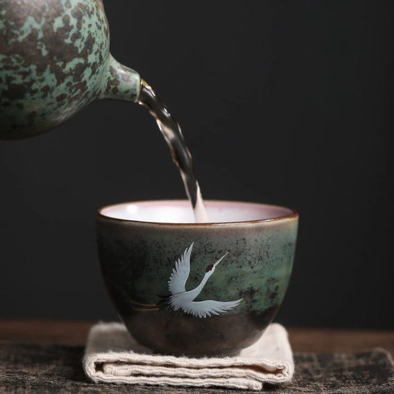 Handgefertigter Steinzeugofen in Retro-Teetasse, persönlicher Gastgeberduft, Ruihe Chengxiang Crane, einzelnes Teegeschirr, Küche, Esszimmer, Bar