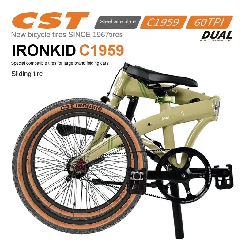 CST Zhengxin Bicycle Tire Folding Bicycle Outer Tire Tyre of Steel Wire 20*1.75 Brown Retro Yellow Edge Tire C1959