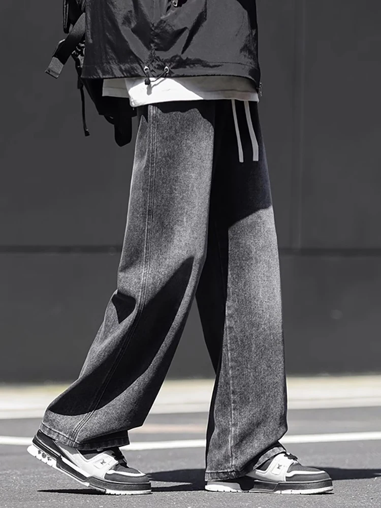 

American Grey Straight Leg Jeans Men Summer Thin Loose Casual Loose Waist Denim Pants Teenagers Wear Resistant Long Trousers