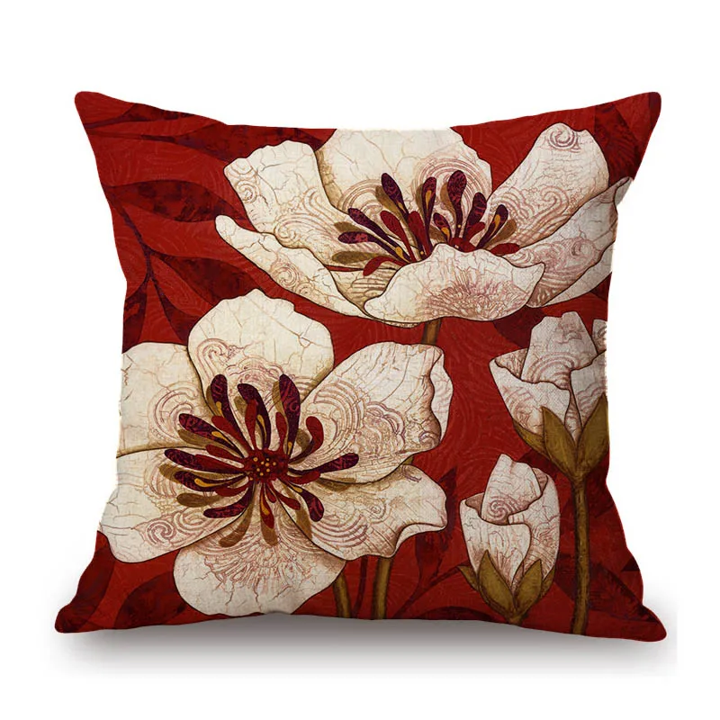 Vintage Poppy Flower Oil Painting Modern Art Sofa Throw Pillow Case Home Decoration Cotton Linen Chair Car Seat Cushion Cover