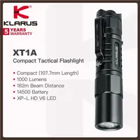 Klarus XT1A Rechargeable Compact Tactical Flashlight, 1000 Lumens, 14500 Battery, Tail Dual-switch,One-Touch Turbo & Strobe, EDC