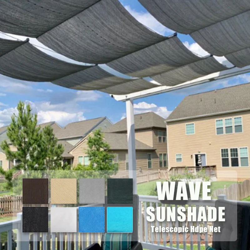 

Outdoor Wave Sunshade Net Full Set Telescopic Canopy Sun Shading Sail Retractable Garden Patio Swimming Pool Sunblock Net