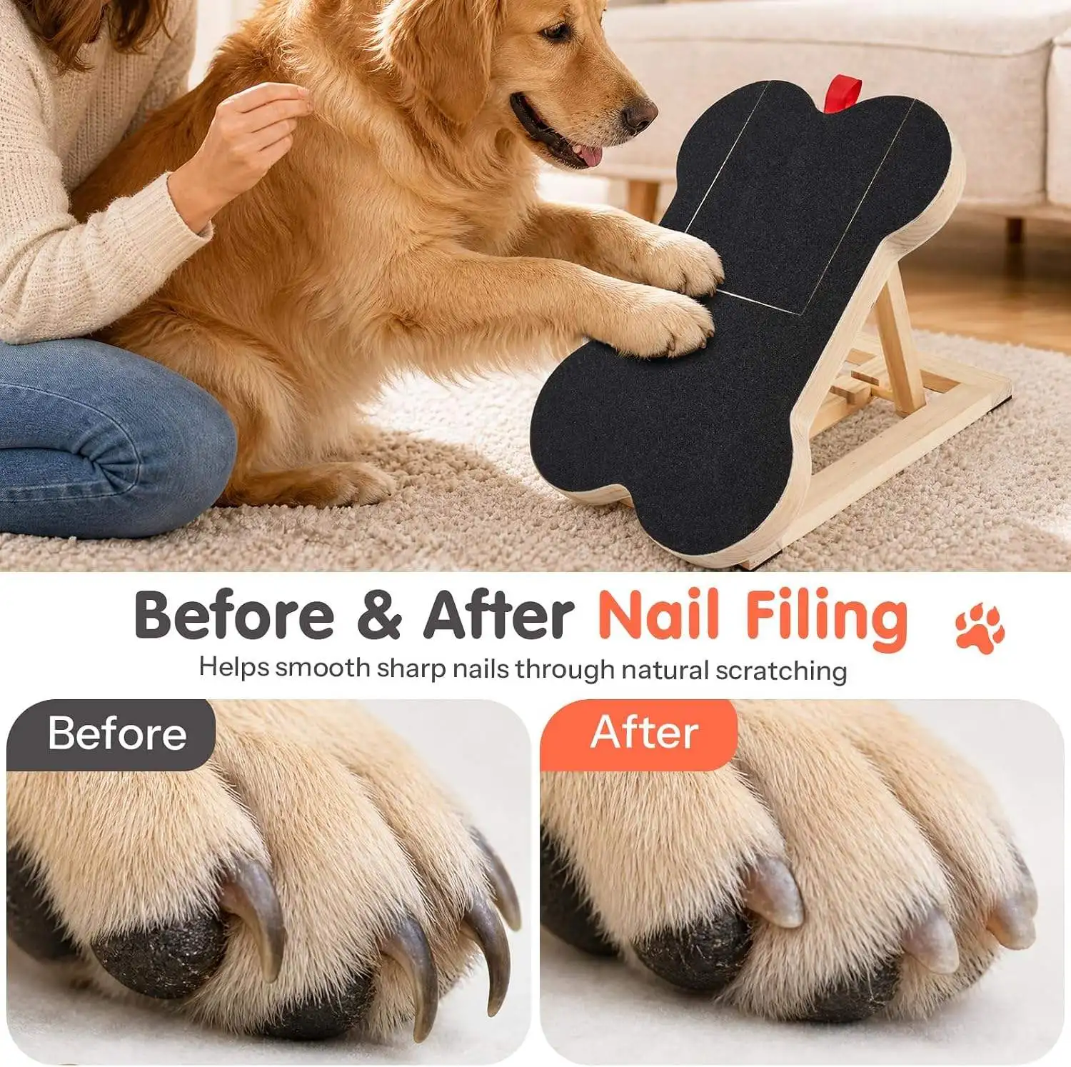 Wooden Dog Nail Scratch Board with Pull out Trim Pad Built-In Treat Box Sandpaper Scratcher Puppy Claw Filing Paw Grooming Tool - view 2