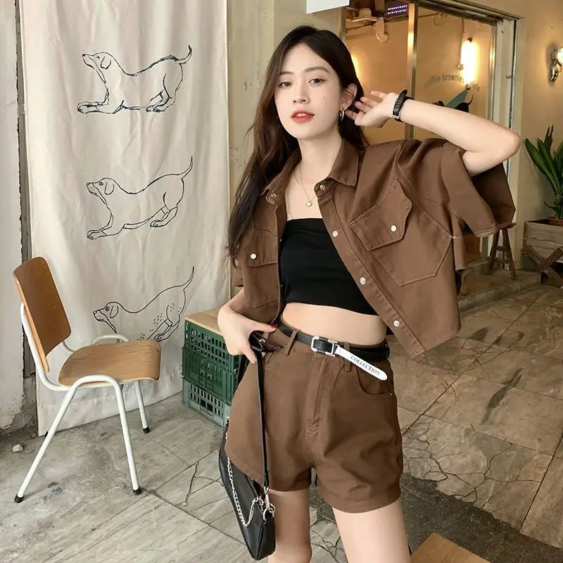 Retro Denim Fashion Set for Women Summer 2024 New Korean Style Shorts with a Sense of Luxury and Age Reduction Two-piece Set