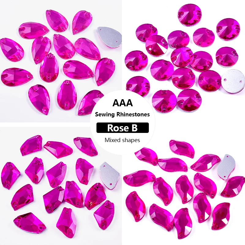 BOBOHOO Hot Pink Rose zum Aufnähen, Strasssteine, gemischte Form, Glas, flache Rückseite, Nähkristalle,tawiert für Hochzeitskleid-Dekoration – Detail 1