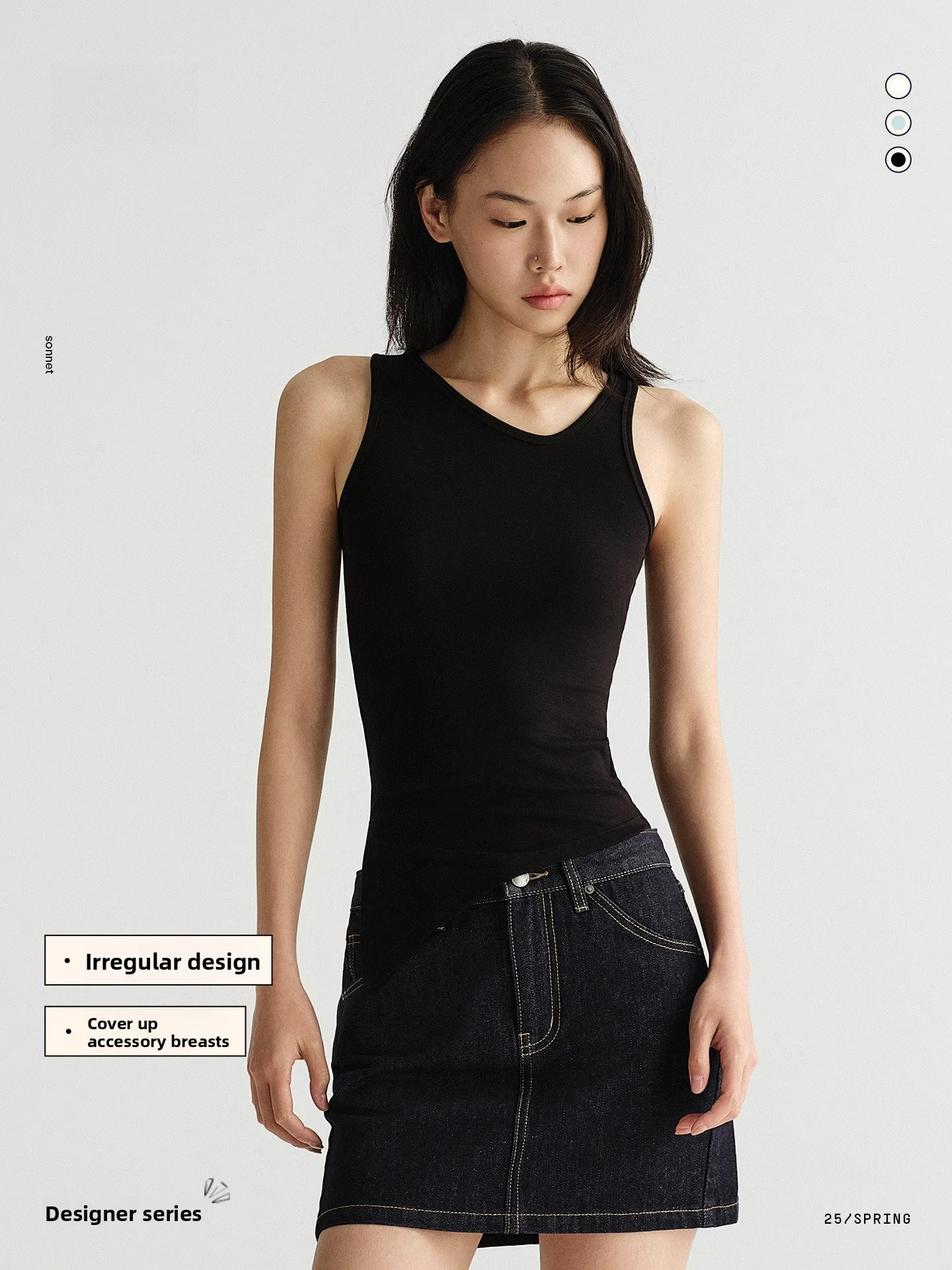 

Asomesome Spicy Girl V-ne Slit Tank Top Women's Summer New Design Slim Fit Asymmetrical Blouse High Elastici Faionable