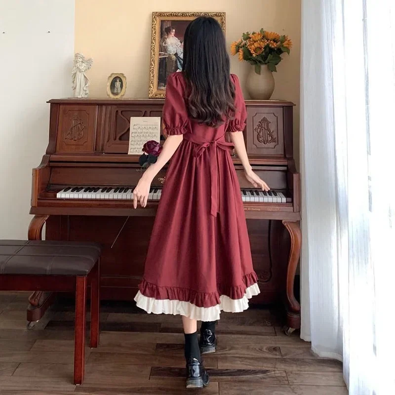 2025 New Sweet College Style Dress Women Student Puff Sleeves Japanese A-line Dress Girl Vintage Long Sleeve Dresses