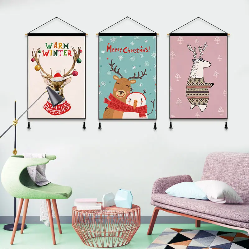 

2025 Christmas Cozy Cotton Linen Wall Tapestry - Thickened Home Decoration for Festive Scene, Warm Holiday House Decor