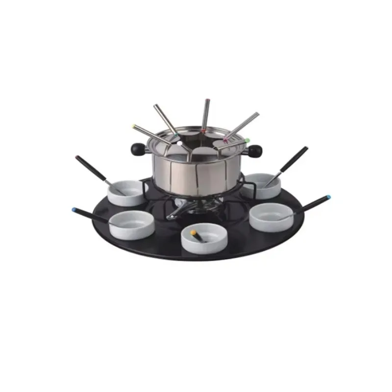 Party Buffet Chocolate Cheese Meat Fondue Set Fondue Maker Pot with 6 Fondue Forks Serve 6 Persons Black