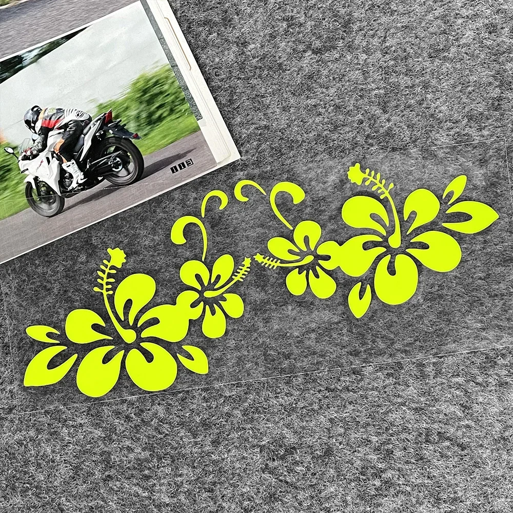 Voor Honda Toyota Hawaiiaanse Hibiscus Bloemvorm Reflecterende Motorfiets Scooter Elektrische Helm Body Window Voorruit Auto Sticker
