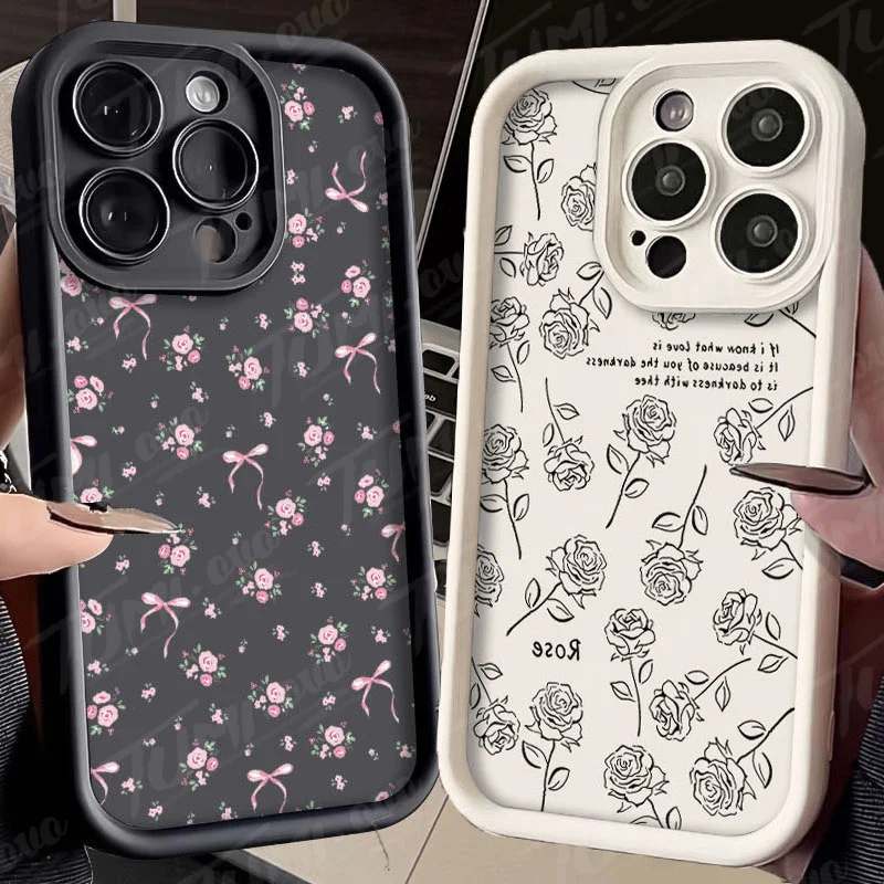 Rose Flower Bowknot Matte Phone Case for Xiaomi POCO X6 X5 X4 GT F3 F4 F5 M6 Pro X3 NFC Mi 13T 12T 11T 13 12 11 Lite 5G NE Cover