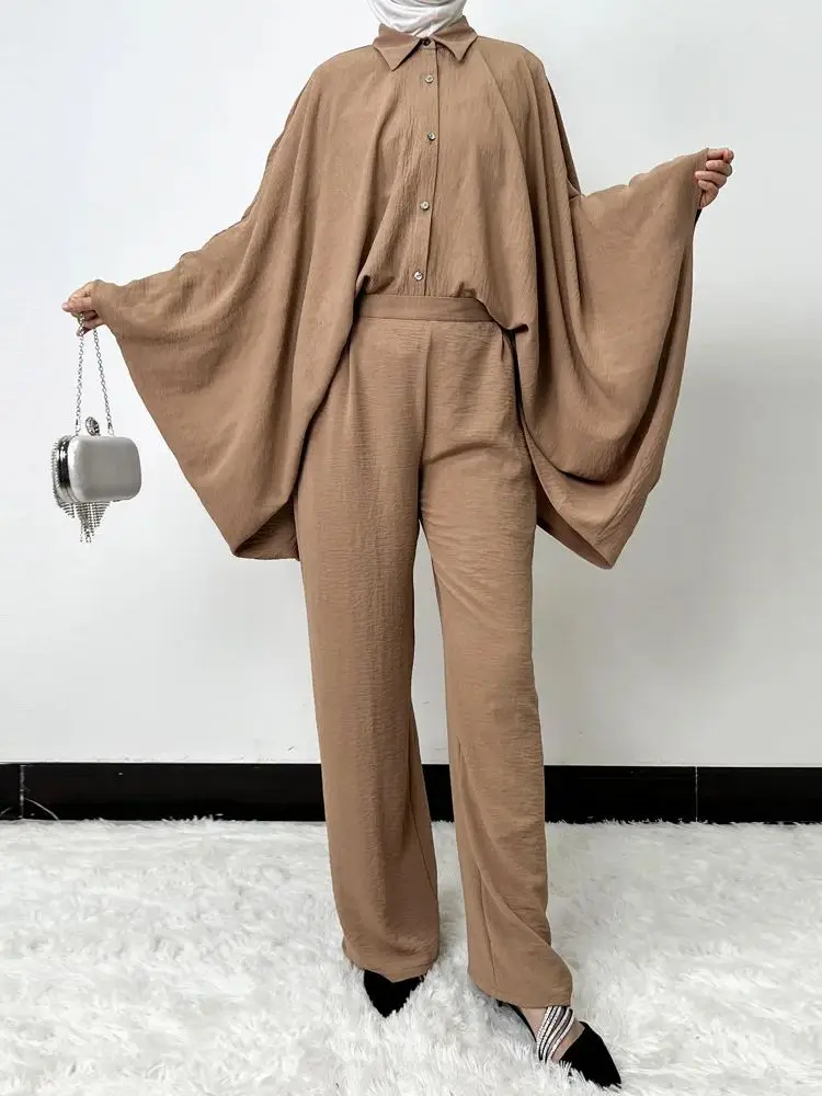 

Ramadan Eid Kuwait Djellaba Suits Abaya Dubai Two pieces Dress + Pants Muslim Sets Dress Abaya Dubai Muslim Islam Abayas WY2268
