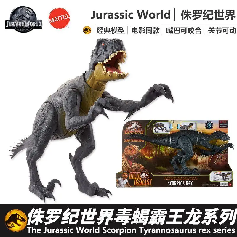 Figura de Acción de Dinosaurio Jurassic World Camp Cretaceous Black Scorpios Rex, Modelo de Dinosaurio con Sonido y Movimiento, Juguete para Niños y Coleccionistas