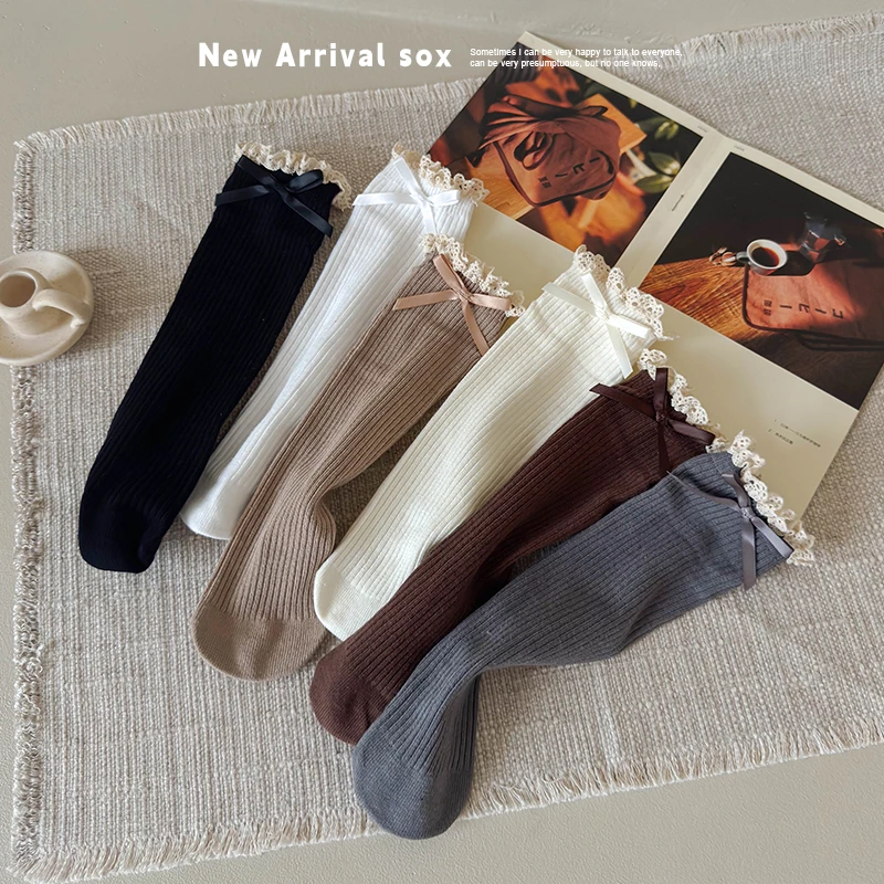 

1 пара детских носков, осенние носки выше колена для девочек, мягкие хлопковые кружевные носки с рюшами в стиле принцессы