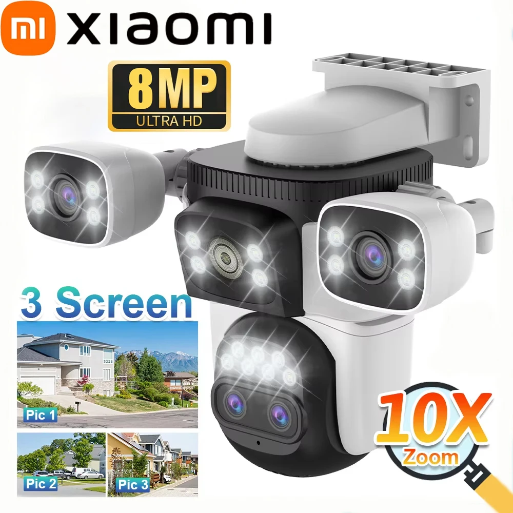 

Xiaomi 8-мегапиксельная камера безопасности с тремя экранами, Wi-Fi, уличная камера с 10-кратным оптическим зумом, четыре объектива, водонепроницаемая камера видеонаблюдения с автоматическим отслеживанием человека, 2025