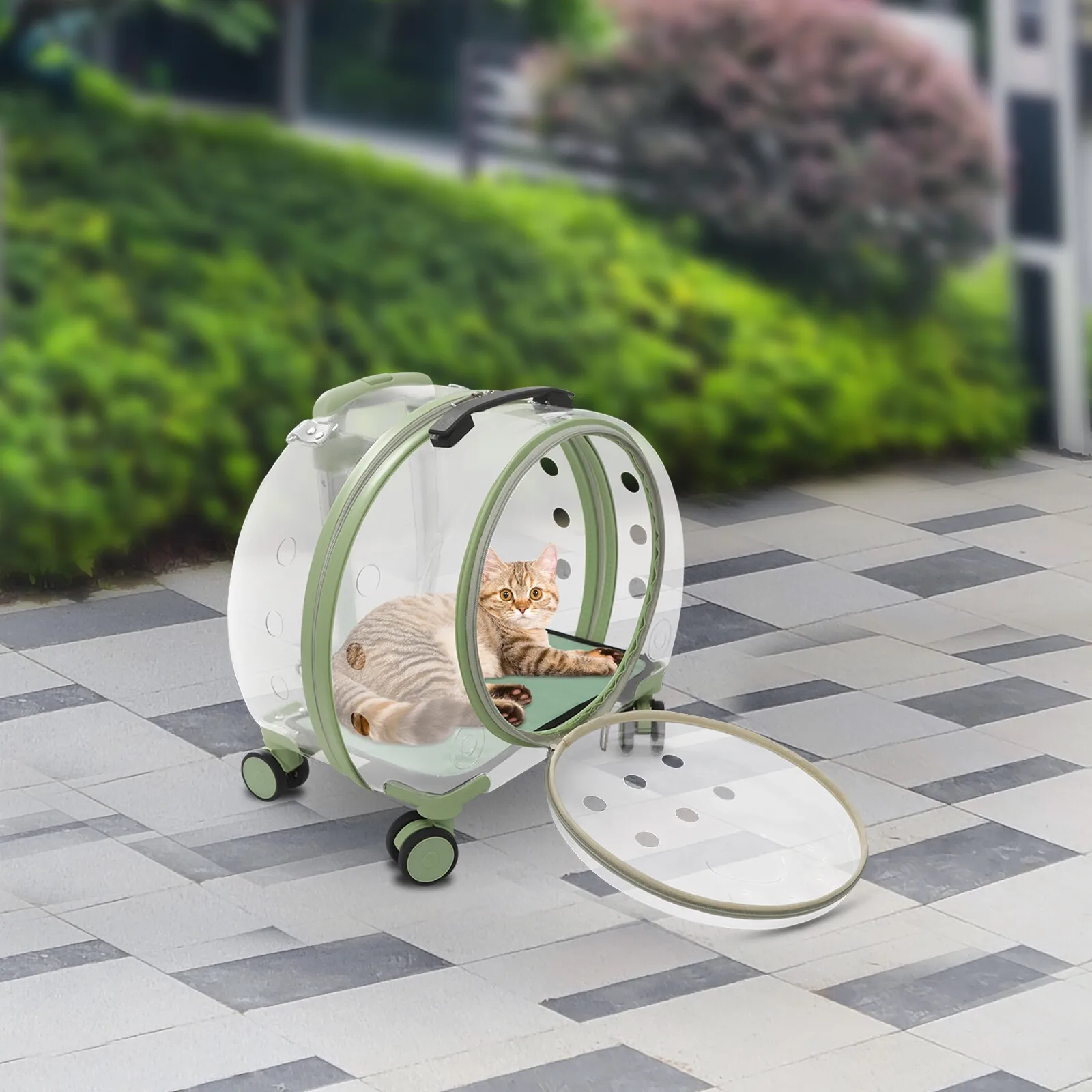 

Clear Fully Breathable Hard Cat Carrier Rolling Wheels Bag For Dogs Cats Bunnies Within 9kg/19.84lbs