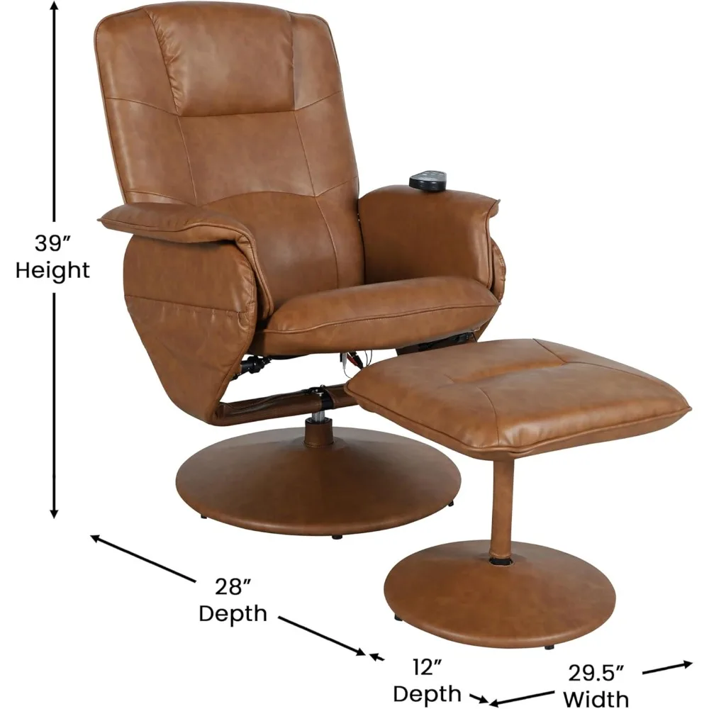 كرسي تدليك تشيلسي قابل للتعديل من الجلد الصناعي البني مع جيوب جانبية عميقة عثمانية من EMMA + OLIVER