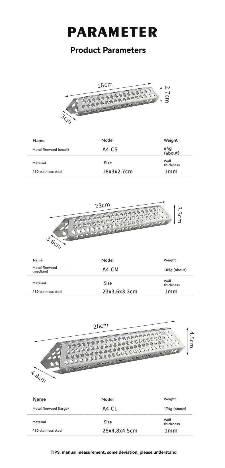 CAMPINGMOON Neuheit A4-CS/A4-CM Luftloch BBQ-Zubehör Campingausrüstung Wiederverwendbares Metall-Brennholz aus Edelstahl – Detail 16