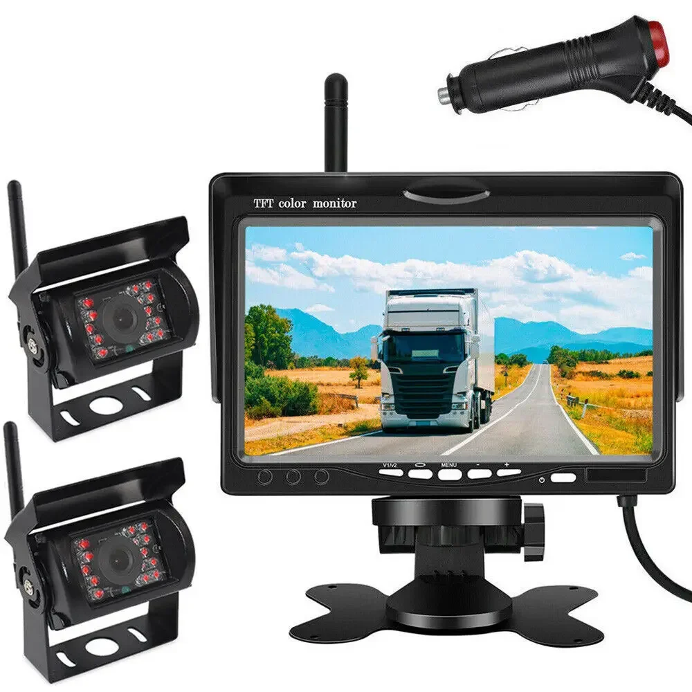 

Backup Camera Wireless RV Dual Back Rear View Cameras System with 7 Inch Monitor Trailer Truck Reverse Camera Plug-Play