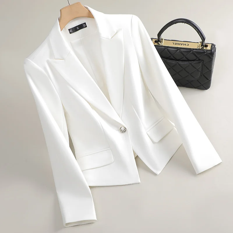 여성용 블랙 화이트 템퍼러먼트 싱글 단추 숏 블레이저 코트, 2025 용수철 가을 핑크, 긴팔 슬림 오피스 레이디 상의, 심플한