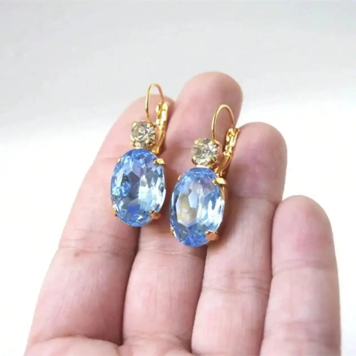 Boucles d'oreilles de luxe géométriques en cristal de zircone cubique bleue pour femmes, nouveaux bijoux de mariage en or exquis à la mode