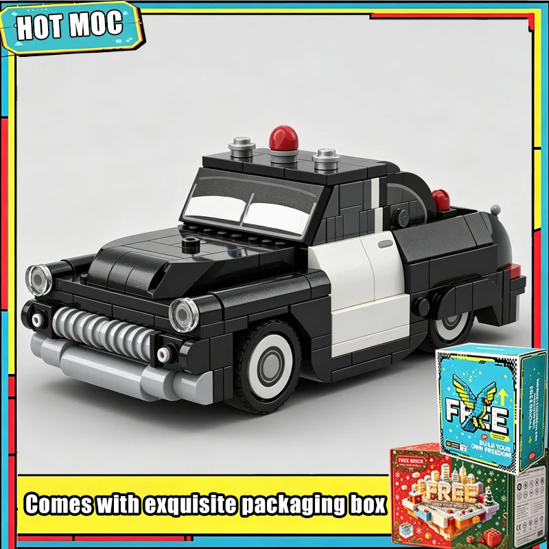 350PCS Cartoon Retro Police Car Model MOC Building Blocks Set DIY Assembly Classic Vehicle Educational Creative Collection Gift