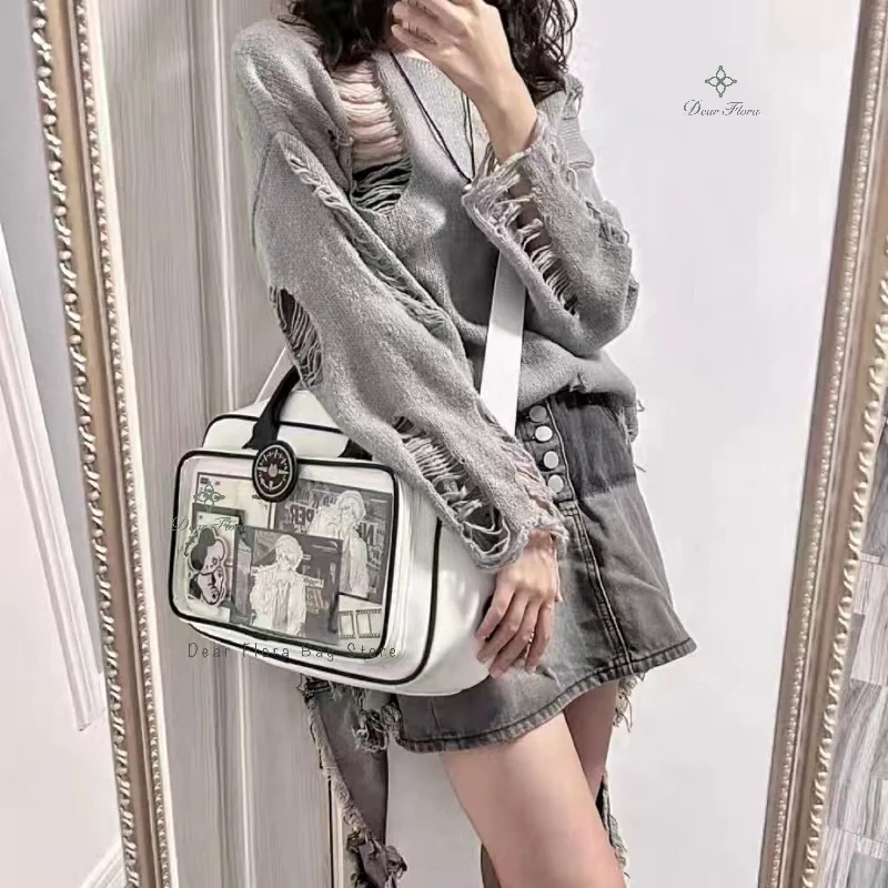 Y2K Cute Lolita Ita Bag Kawaii Girls Transparent Messenger Bag Large Capacity Shoulder Crossbody Bag DIY Display Casual Handbags