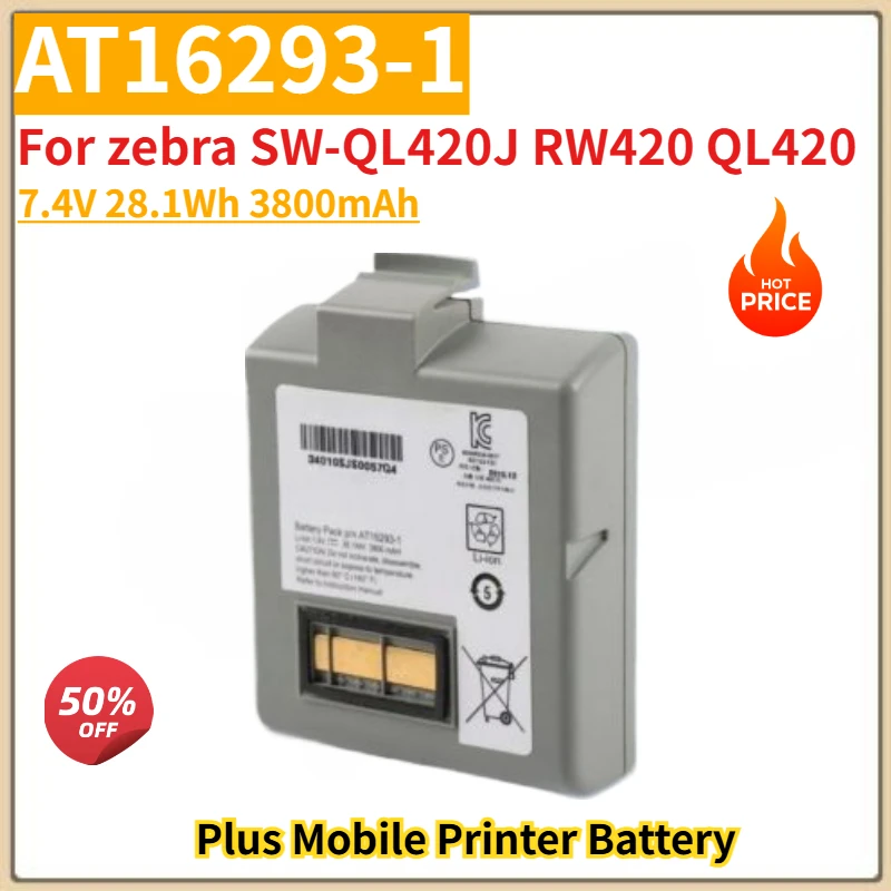 

New AT16293-1 High Quality Replacement Battery 7.4V 28.1Wh 3800mAh for zebra SW-QL420J RW420 QL420 Plus Mobile Printer