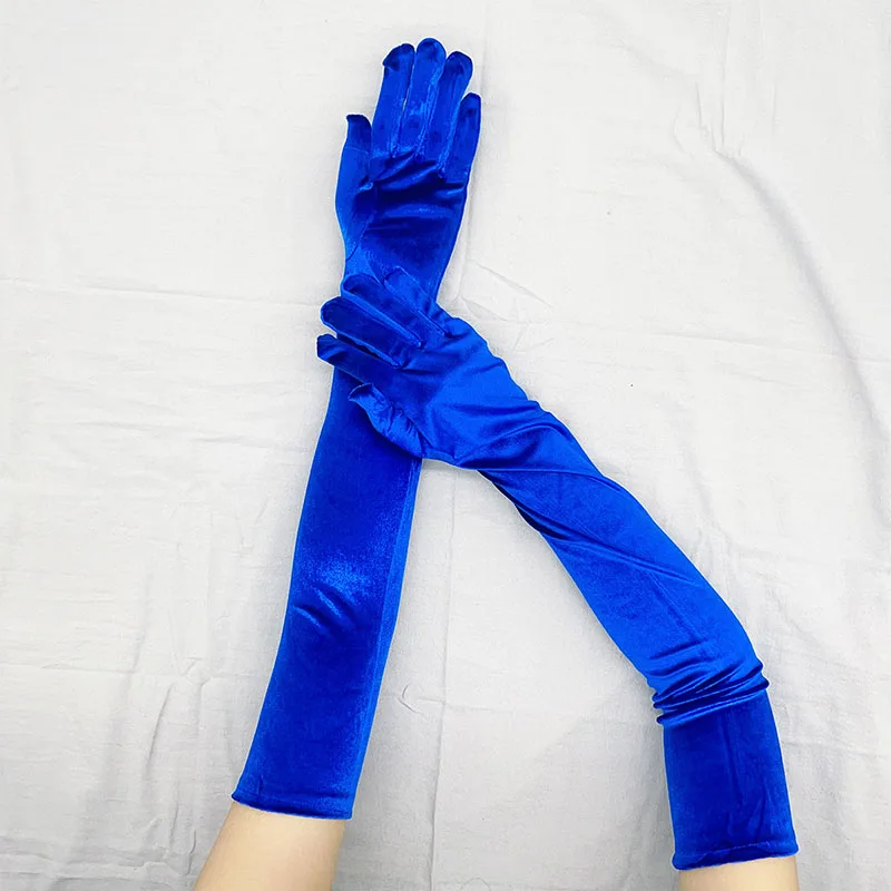 Christmas Party Women Winter Thicken Sapphire Blue Gold Velvet Long Gloves Cosplay Costume Performance Dinner Etiquette Mittens