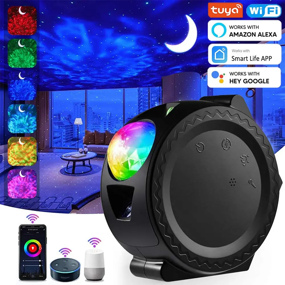 Tuya Wifi Smart Starry Sky Projector Galaxy Projector 3in1 Nacht Licht Oceaan Stem Muziekcontrole