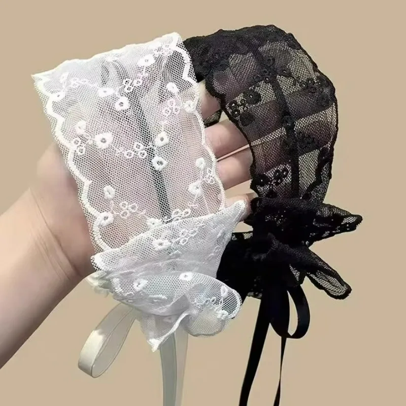 

Vintage Pastoral Style Lace Hair Band White Lace Bow Wrap Sweet Bow Headband Elegant Embroidery Ribbon Headband Wedding