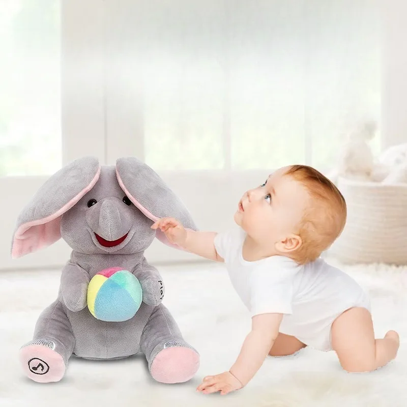 Peek-a-Boo Elephant Baby Toy for Head-Lifting Practice Soothing Baby Comfort Toy Plush Elephant with Flapping Ears