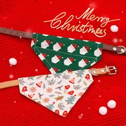 Pet supplies cat and dog saliva towel Christmas collar cotton triangle towel Teddy Akita dog Christmas scarf can be towed cowhid