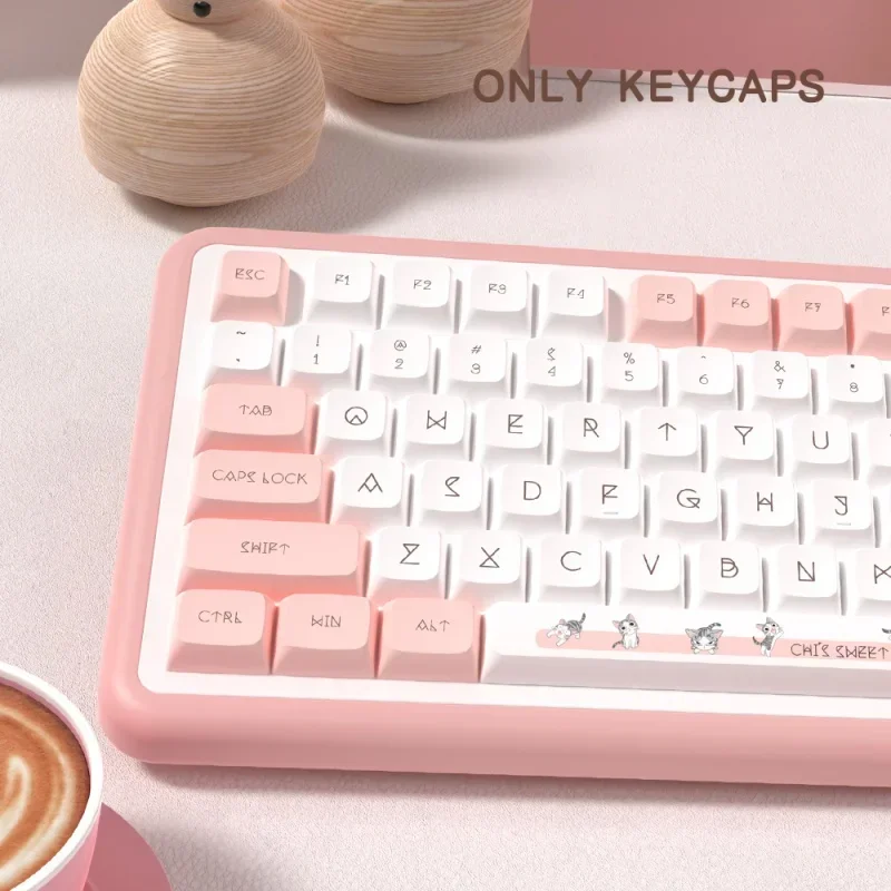 Imagem -04 - Queijo Gato Tema Keycap Xda Altura 140 Chave Personalizado dos Desenhos Animados Rosa Pbt Sublimação Térmica Teclado Mecânico Keycap