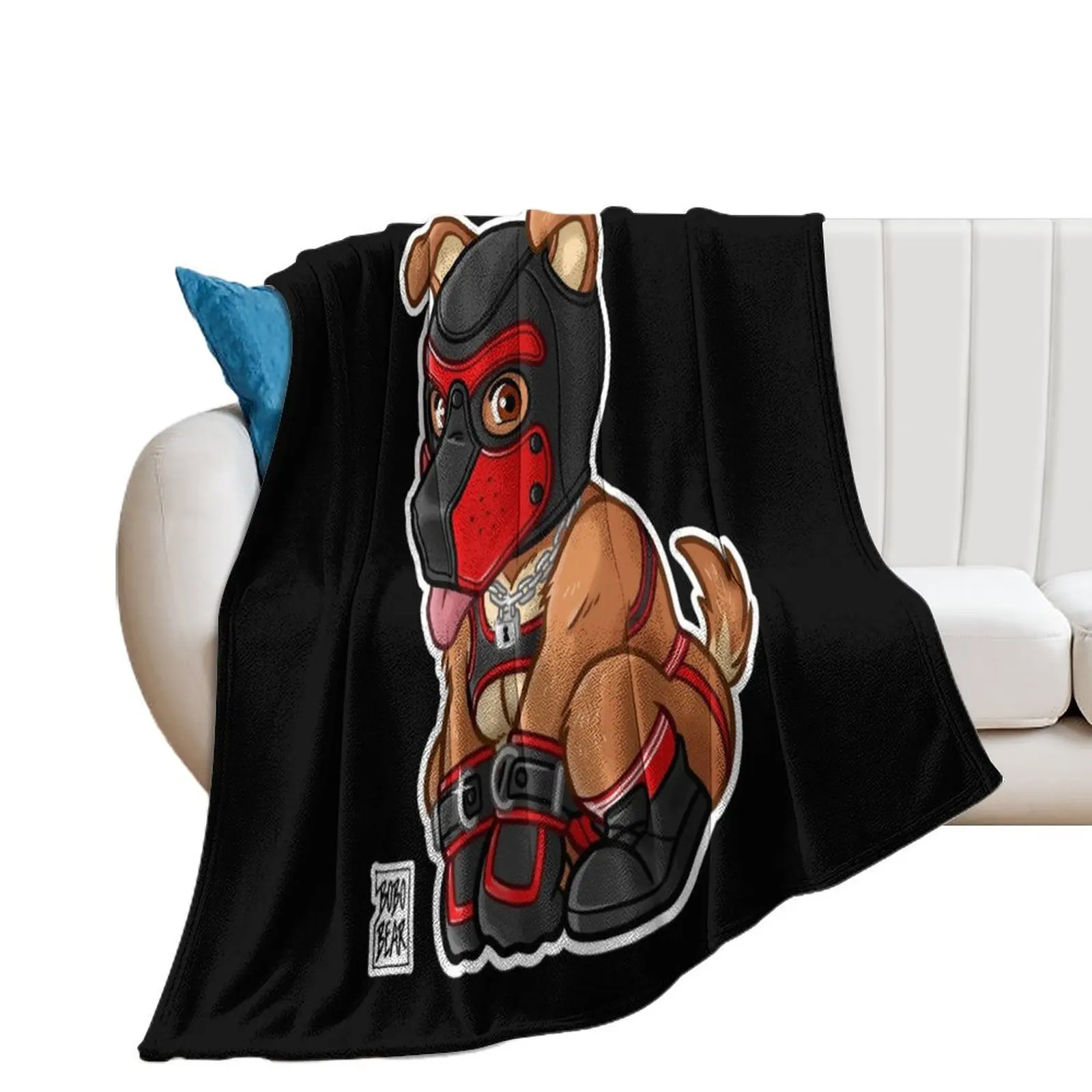 PLAYFUL PUPPY - RED MASK - BEARZOO SERIES Throw Blanket Flannels Luxury Brand Blankets