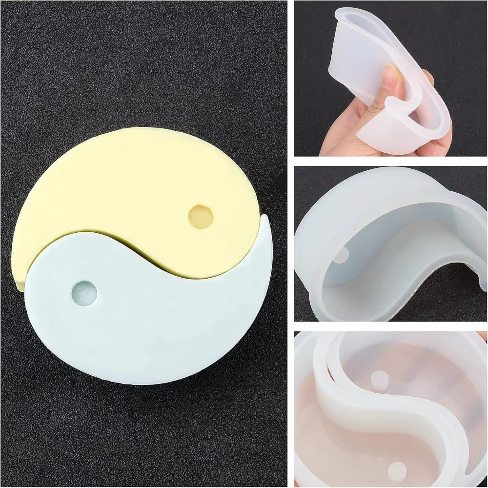 1set 2pc Yin Yang Candle Mold Tai Chi Soap Wax Aromatherapy Silicone Molds Chocolate Candy Mold Cake Mold White Resin Casting