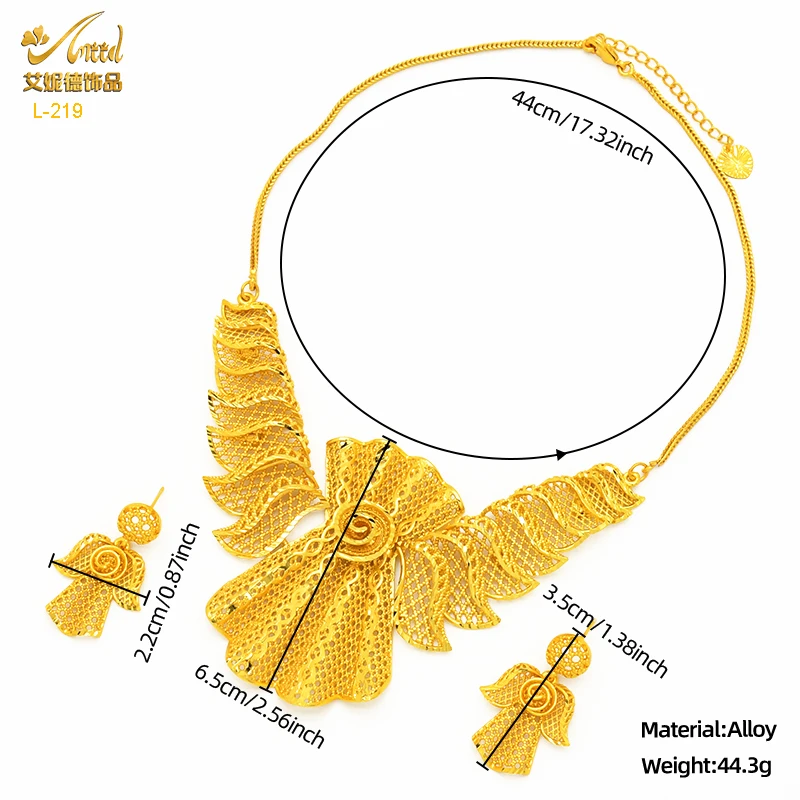 ANIID Dubai 24K Gold Color Necklace Earring Set Arabic Ethiopian Nigerian Banquet Wedding Party Necklace Choker Jewellery Gift